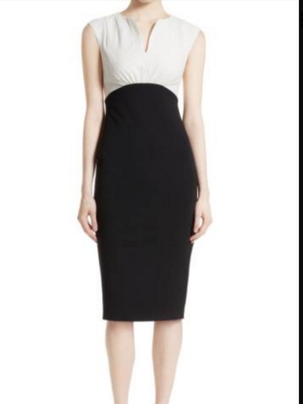 Ted Baker Sleeveless Two-Tone Midi Dress in Cream and Black